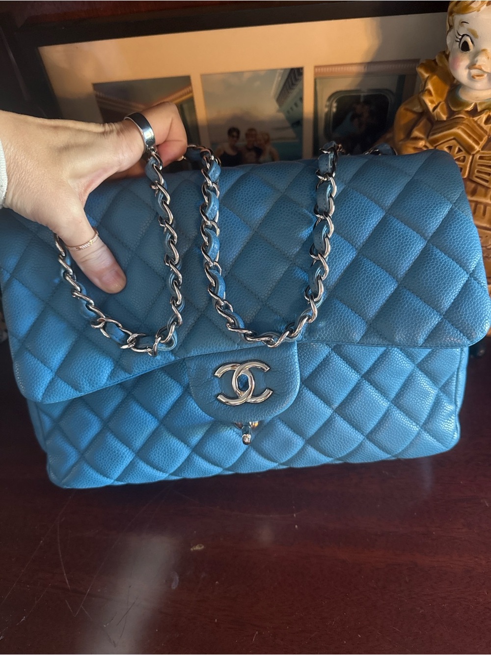 CHANEL Quilted Shoulder Bag in Blue with Silver Hardware